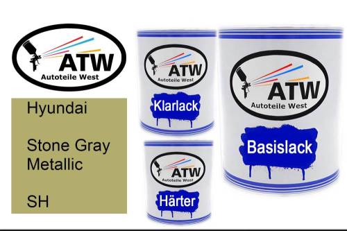 Hyundai, Stone Gray Metallic, SH: 1L Lackdose + 1L Klarlack + 500ml Härter - Set, von ATW Autoteile West.